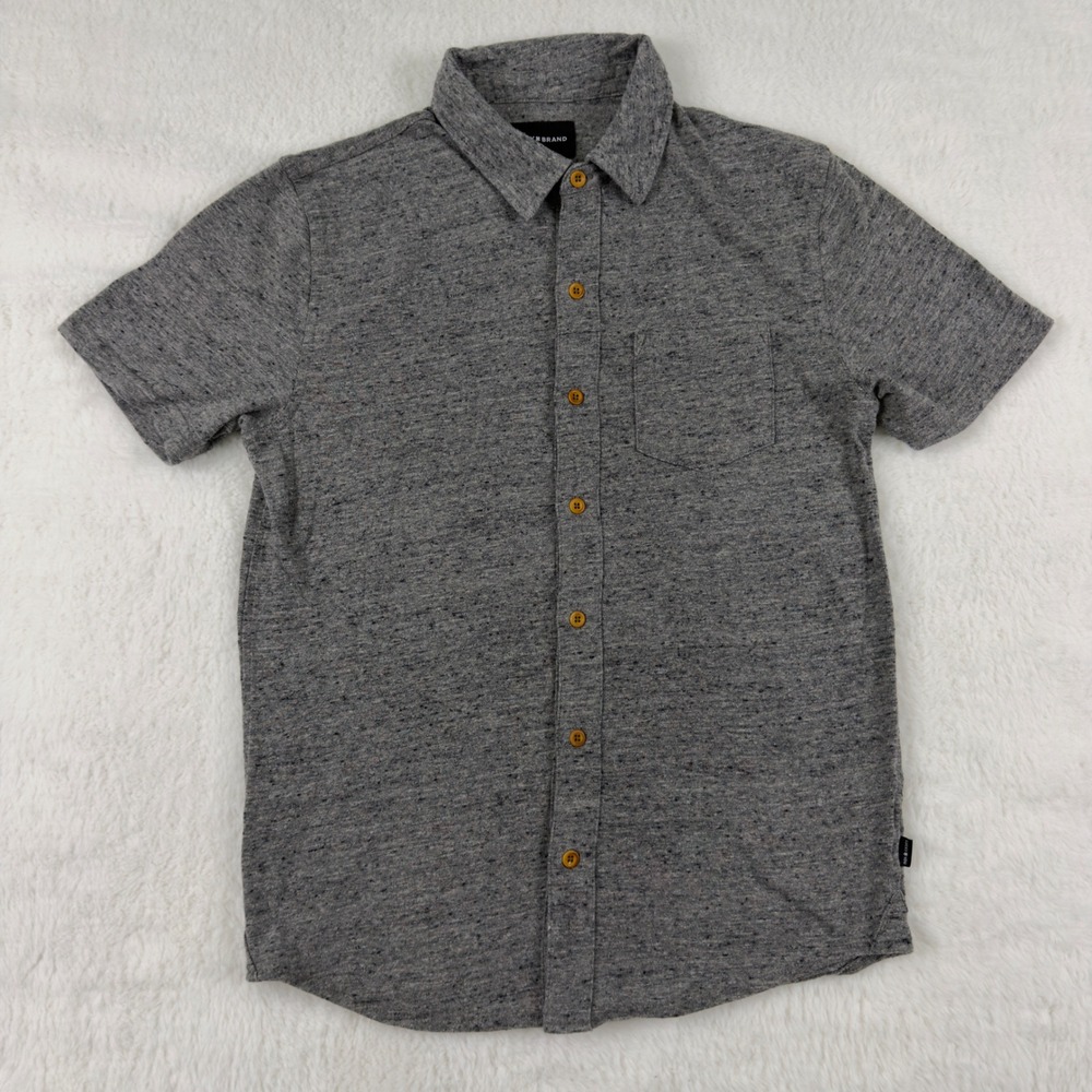Lucky Brand Mens Small Gray Slub Knit Short Sleeve Button Down Shirt Pocket